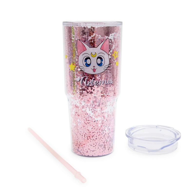 Just Funky Sailor Moon Luna and Artemis Glitter Tumbler With Lid and Straw | Hold 31 Ounces, 3 of 7