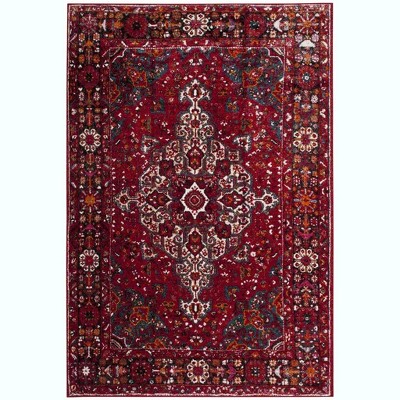 Rectangular Red Synthetic Easy Care Area Rug