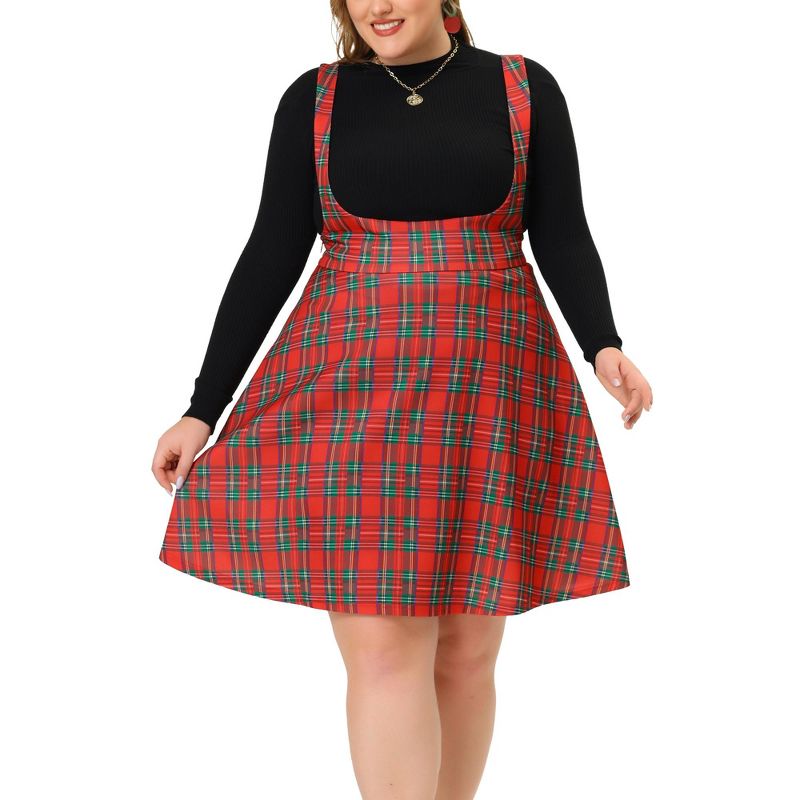 Agnes Orinda Plus Size Suspenders Skirts for Women a Line Mini Tartan Overall Pinafore Dress Suspender Skirt, 2 of 6