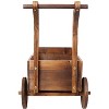 Gulches Brown Cart Shaped Wooden Planters with 4 Wheels and 1 Long Wooden Handle for Easy Mobility and Long - Term Use - 4 of 4
