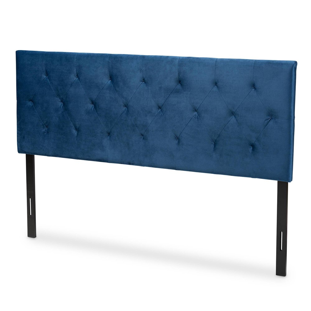 Photos - Bed Frame Queen Felix Velvet Fabric Upholstered Headboard Blue - Baxton Studio