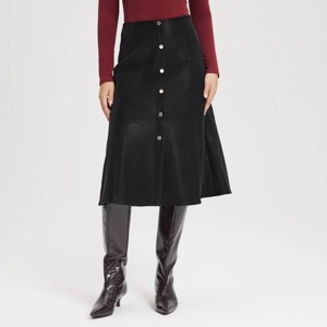 Women's Faux Leather Fit & Flare Midi A-Line Skirt - A New Day™ Black - 1 of 4