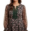 Knit & Lounge Women’s Long Sleeve Floral Mini Dress Chiffon Overlay Contrast Crochet Detail Pleated Skirt Lined Sheer Sleeve - 2 of 4