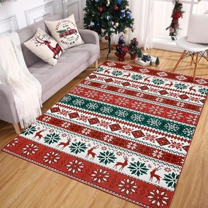 8x10 Christmas Foldable Rug, Washable Low Pile Non-Shedding Carpet for Living Room Bedroom, Red/Green Holiday Floor Mat - 1 of 4