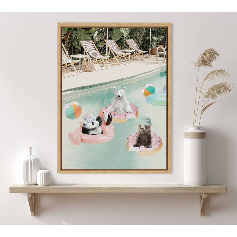 Kate &#38; Laurel All Things Decor 18&#34;x24&#34; Sylvie Pool Party Framed Canvas Wall Art by July Art Prints Natural Animal Pool House, 4 of 7