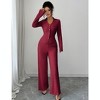 Women's Ribbed Knit Two Piece Set Buttoned Collared Shirt and Wide Leg Pants Outfit - 3 of 4