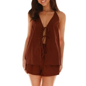 Women's Backless Halter Sleeveless Top and Shorts Set - 1 of 4