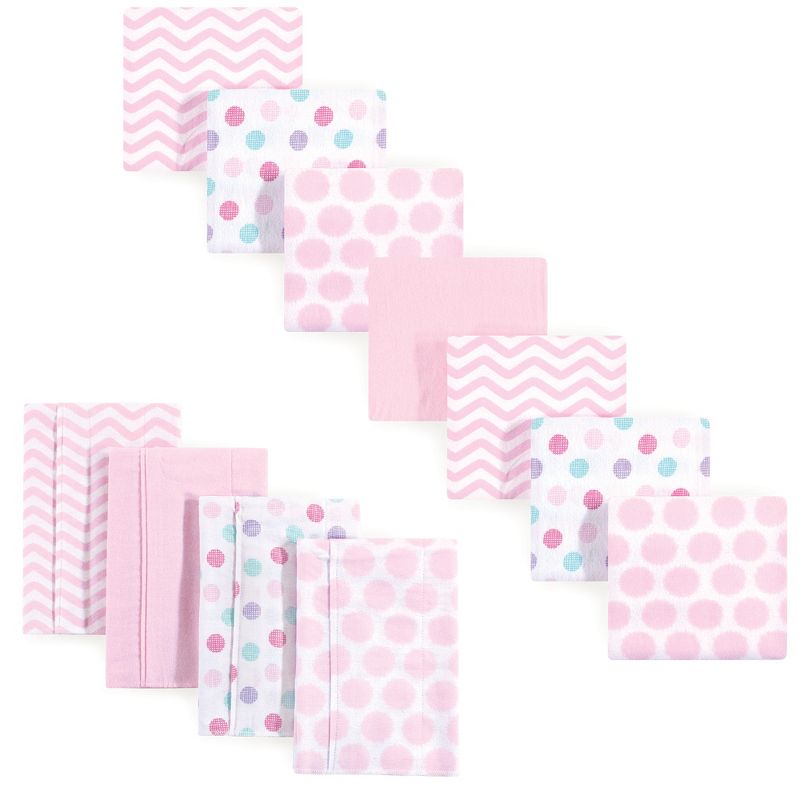 Luvable Friends Infant Girl Cotton Flannel Burp Cloths and Receiving Blankets, 11-Piece, Pink Chevron, One Size, 1 of 2