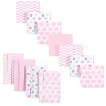 Luvable Friends Infant Girl Cotton Flannel Burp Cloths and Receiving Blankets, 11-Piece, Pink Chevron, One Size