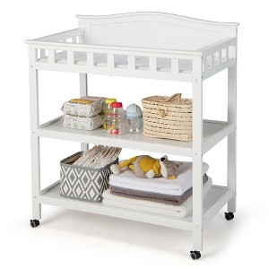 Tangkula Mobile Baby Changing Table Infant Diaper Station Nursery Organizer w/ Pad - 1 of 4