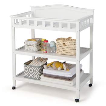 Tangkula Mobile Baby Changing Table Infant Diaper Station Nursery Organizer w/ Pad