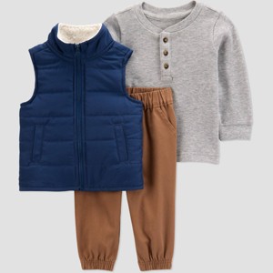 Carter's Just One You® Baby Boys' 3pc Top & Bottom Vest Set - Navy Blue/Khaki - 1 of 4