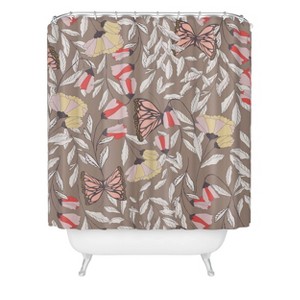 Monarch Garden Shower Curtain Brown - Deny Designs: Floral Microfiber Fabric, Machine Washable, Ring Top - 1 of 2