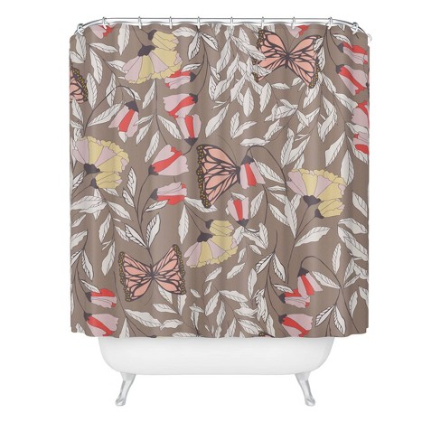 Monarch Garden Shower Curtain Brown - Deny Designs: Floral Microfiber Fabric, Machine Washable, Ring Top - image 1 of 2