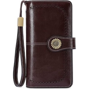 Hachikiko Leather RFID Blocking Wristlet Wallet - Large Capacity Credit Card Holder with 24 Card Slots & ID Windows - 1 of 4