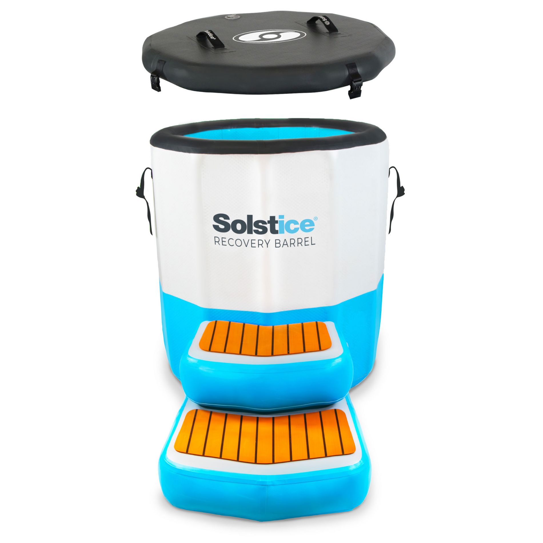 Solstice Original Inflatable 100 Gallon Cold Plunge Ice Bath Tub Standing Recovery Barrel Pod with Steps and Lid for Indoor or Outdoor
