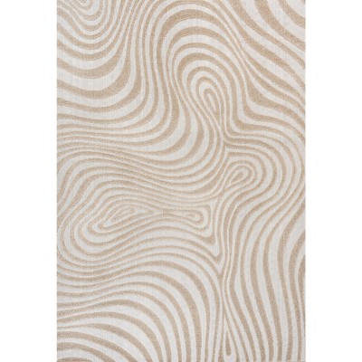 Beige and Cream High-Low Striped 3x5 Synthetic Area Rug