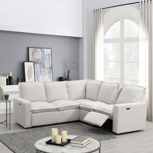 89.7" Linen Upholstery L-Shaped Power Recliner Sectional Sofa with USB Ports for Living Room, Bedroom, Theater Room - 1 of 4