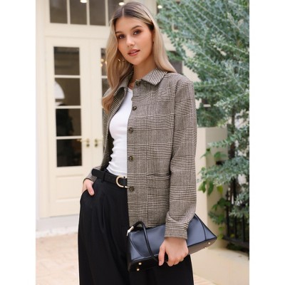 INSPIRE CHIC Women's Long Sleeve Fall Trendy Button Down Cropped Shacket Plaid Jacket with Pockets Brown Medium — фото 4