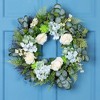 Northlight Hydrangea, Rose and Geranium Artificial Floral Spring Wreath, White and Blue - 24-Inch - 2 of 4