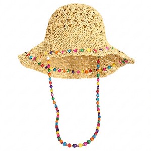Anna-Kaci Women's Crochet Bucket Sun Hat with Beaded Chin Strap and ...