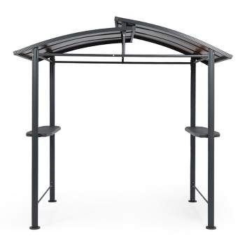Aoodor 8 x 5 ft. BBQ Grill Gazebo Shelter, Dark Gray Steel Frame and Brown Double-Tier Polycarbonate Top Canopy