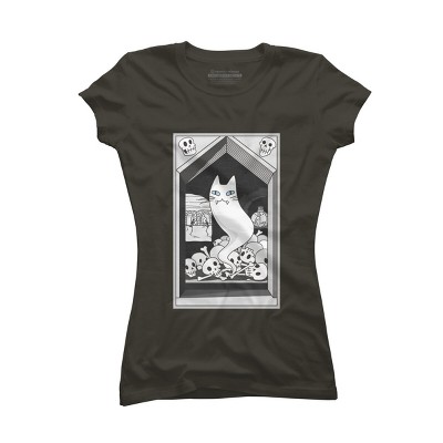 Junior's Design By Humans Ghost cat the Keeper of the Crypt By runcatrun T-Shirt