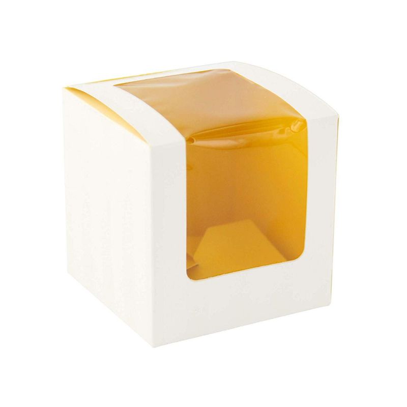 PacknWood 209BCKF1 Cupcake Boxes with Yellow Window - Colored Box Cup Cake Carrier (3.3" x 3.3" x 3.3") (Case of 100), 1 of 3