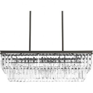 Progress Lighting Glimmer 4-Light Square Linear Chandelier, Antique Bronze, Prismatic Glass Shade - 1 of 2