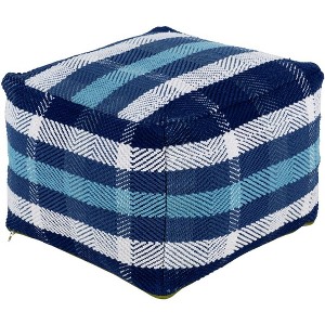 Livabliss Jacobean 14"H x 20"W x 20"D Traditional Dark Blue Pouf: Cotton, Solid Pattern, Rectangle Shape, Classic Style - 1 of 4