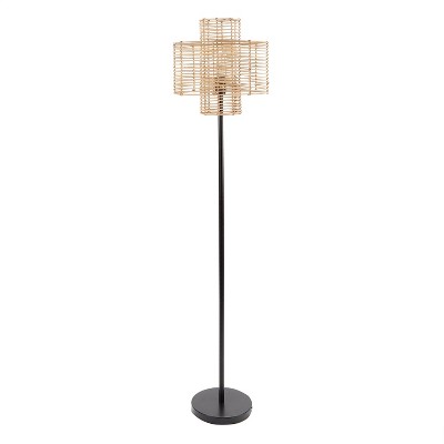 64" Cyndi Rattan Silverwood Floor Lamp (Includes LED Light Bulb) Black/Tan - Decor Therapy