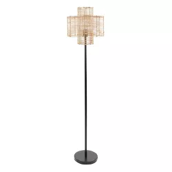 64" Cyndi Rattan Silverwood Floor Lamp (Includes LED Light Bulb) Black/Tan - Decor Therapy