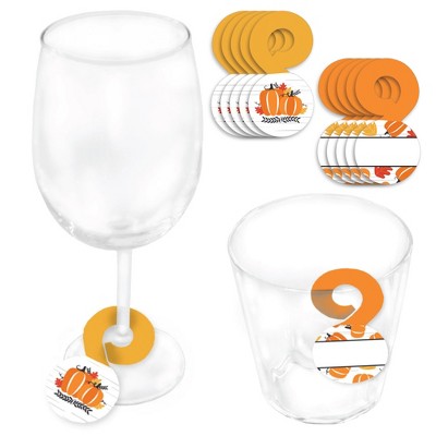 Big Dot of Happiness Fall Pumpkin - Halloween or Thanksgiving Party Paper Beverage Markers for Glasses - Drink Tags - Set of 24
