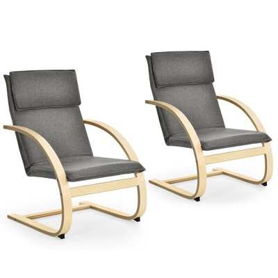 Costway Set of 2 Bentwood Lounge Chair Fabric Upholstered Accent Leisure Armchair Gray