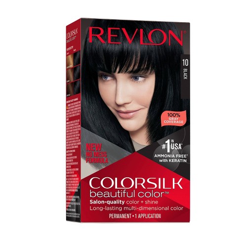 Revlon Permanent Hair Color, Permanent Hair Dye, Colorsilk with 100% Gray  Coverage, Ammonia-Free, Keratin and Amino Acids, 10 Black, 4.4 Oz (Pack of