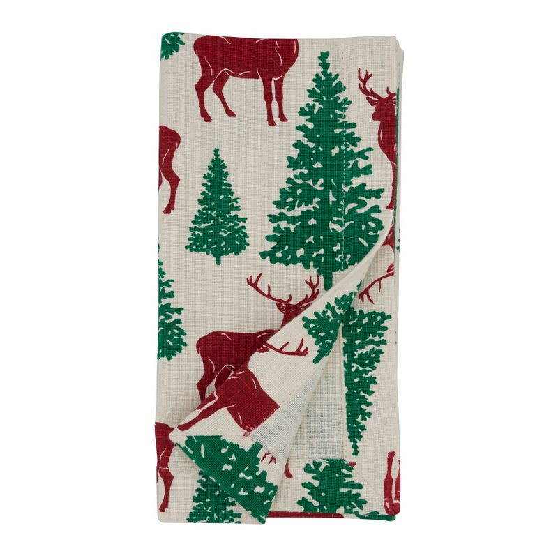 Saro Lifestyle Deer and Christmas Trees Cotton Table Napkins (Set of 4), 2 of 5