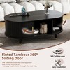 HDZNVF 42.5 inch W Wooden Oval Fluted Coffee Table With Charging Station, Mid Century Center Table With Sliding Tambour Door, Black - 3 of 4