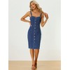 Allegra K Women's Button Down Sweetheart Neckline Sleeveless Summer Knee Length Denim Bodycon Sundress - 4 of 4