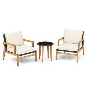 Tangkula 3 PCS Patio Chair Set Wicker Chair & Side Table Set w/ Tempered Glass Tabletop - 1 of 4