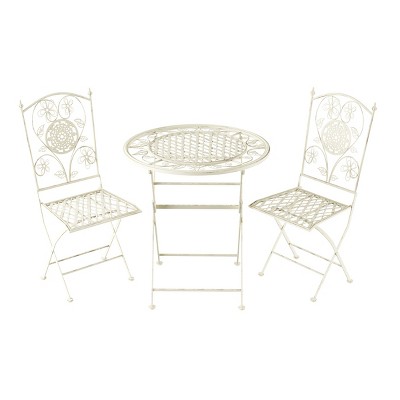 Hastings Home 3pc Foldable Bistro Table Set - Antique White