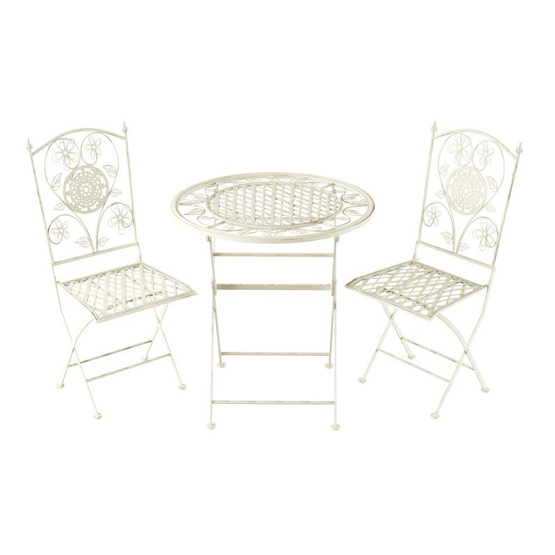 Hastings Home 3pc Foldable Bistro Table Set - Antique White, 1 of 3