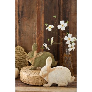 Hand-Painted Green & White Rabbit Decor – 10" Tall Set of 2 by Kalalou - 1 of 3