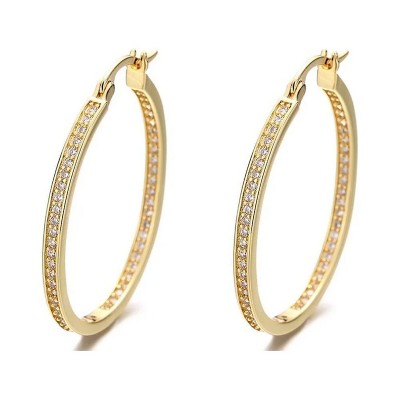 14K Gold Hoop Earrings with crystals in 14K Gold Plated
