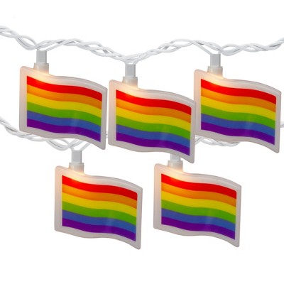 Northlight Pride Rainbow Flag Patio Light Set - 7.5' White Wire - 10ct