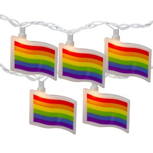 Northlight Pride Rainbow Flag Patio Light Set - 7.5' White Wire - 10ct - 1 of 4