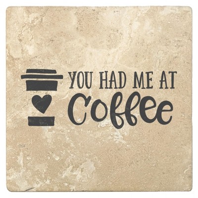 Christmas by Krebs Set of 4 Ivory and Black "YOU HAD ME AT Coffee" Square Coasters 4"