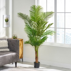 Okak 71IN Artificial Palm Tree with Grossy Narrow Leaves, Fake Plants with Real-Life Look, Indoor Faux Plants for Living Room, Bedroom, Entry, Green - 1 of 4