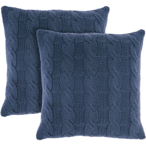 Mina Victory Life Styles Cotton Knitted 18x18 Indoor Throw Pillows Set of 2 Navy