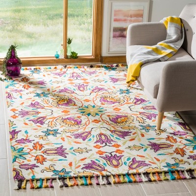 Ivory and Purple Hand-Tufted Wool 8' x 10' Area Rug