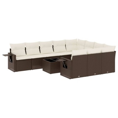 vidaXL 11 Piece Patio Sofa Set with Cushions - Brown and Cream Without Table
